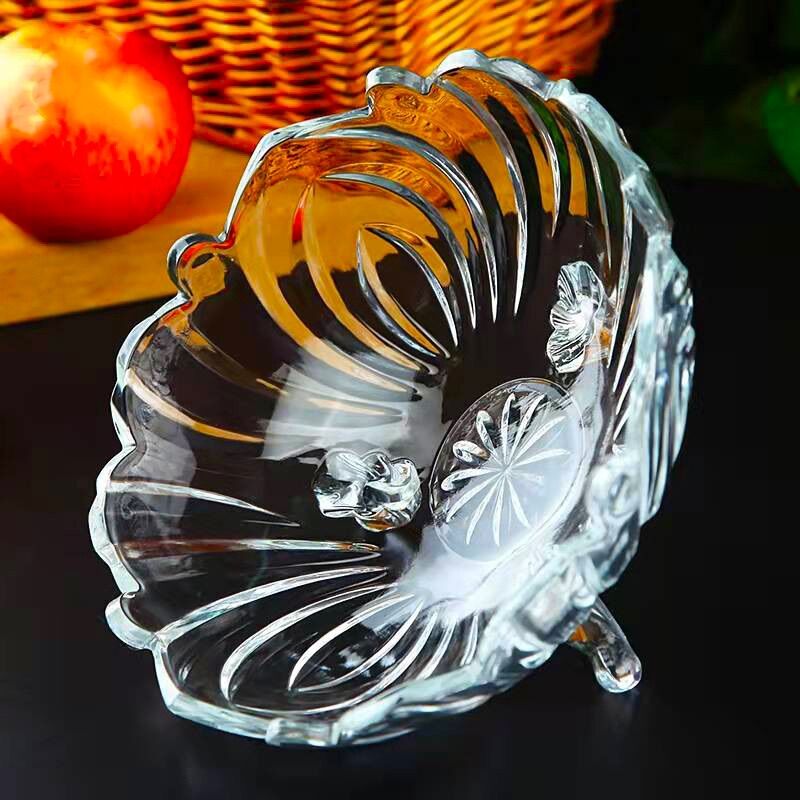 Âu thuỷ tinh đĩa thuỷ tinh ba chân đựng hoa quả mứt kẹo trang nhà cửa Huydecor