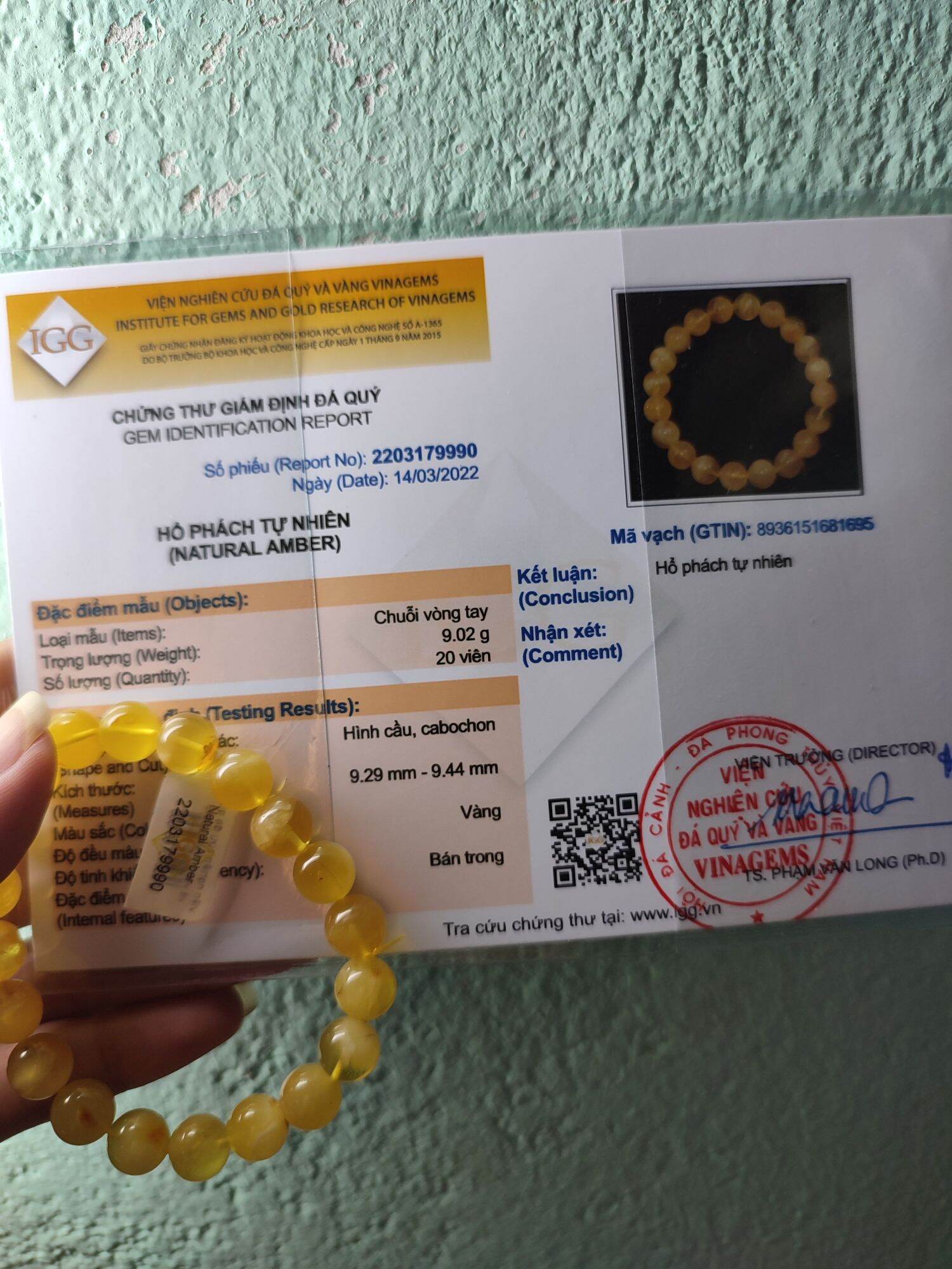 vòng tay hổ phách vàng mật lạp 9ly