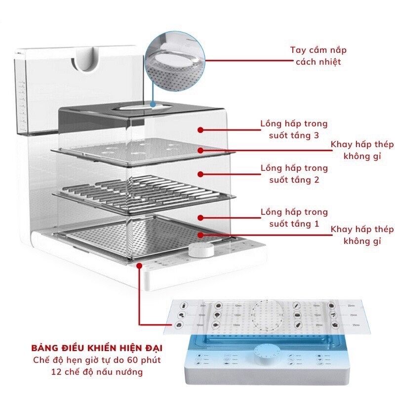 Nồi hấp 3 tầng Yunikly xửng hấp gấp gọn