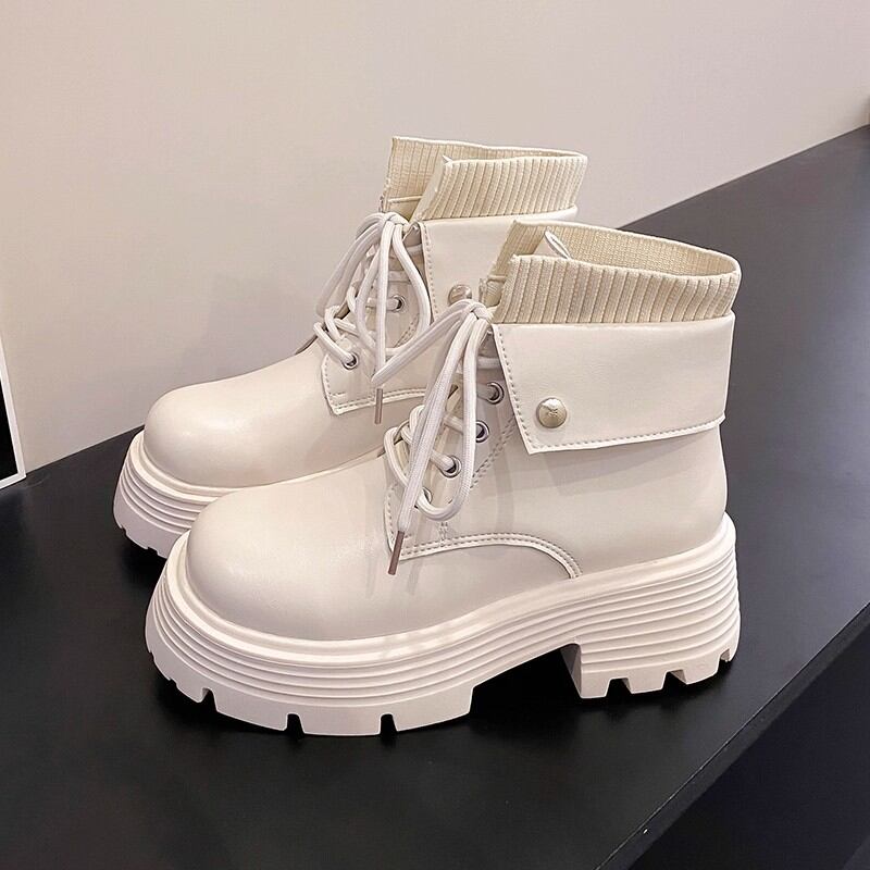 Women's Martin Boots Thick Bottom Lace-Up Heightening Versatile Short Boots British Style Autumn New Arrival PU Material