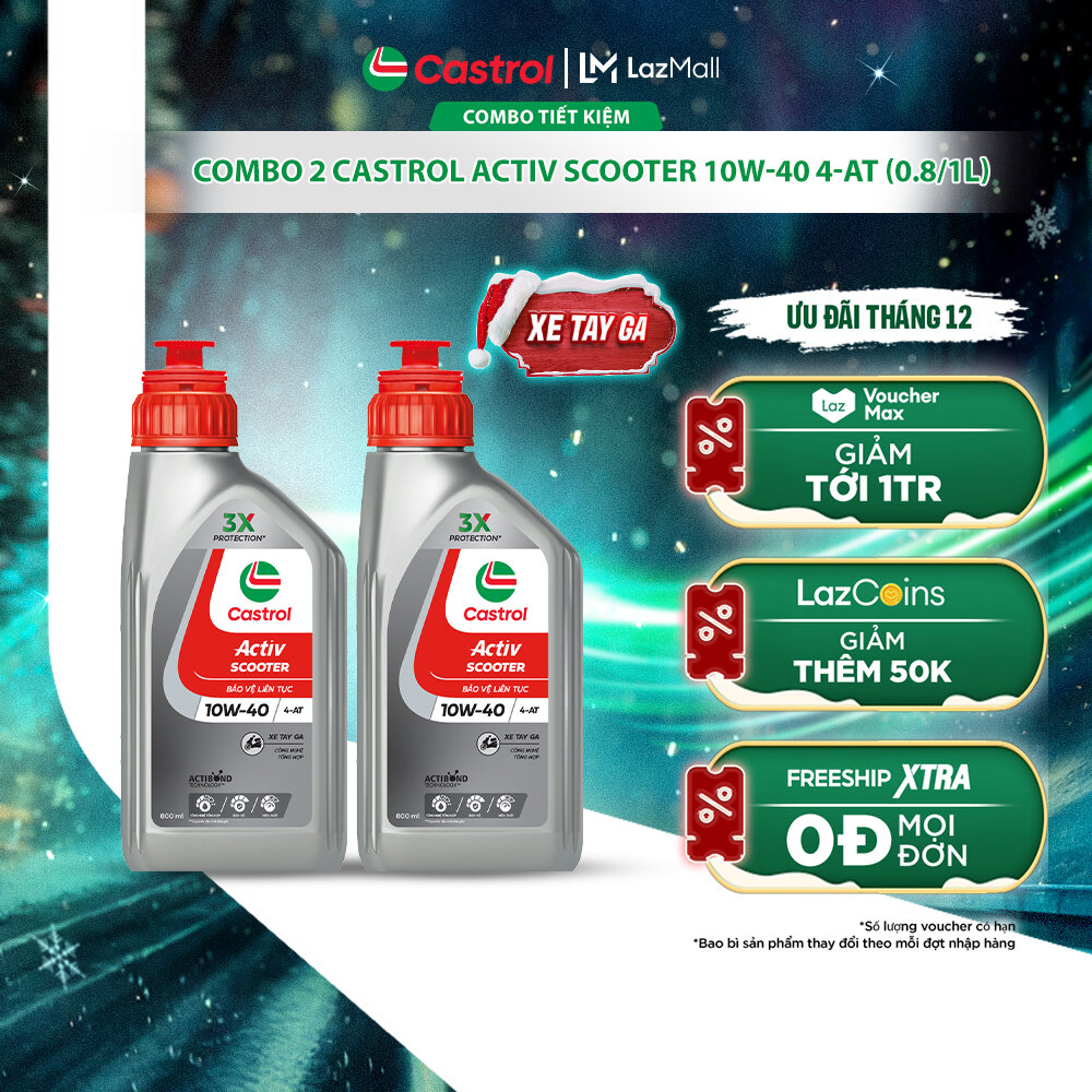  COMBO 2 Dầu nhớt xe tay ga CASTROL ACTIV SCOOTER 10W-40  0.8L 1L  