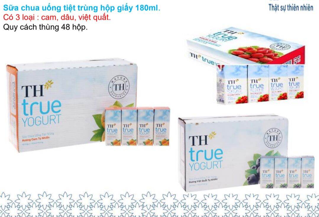 [HCM]Thùng sữa chua uống tiệt trùng TH true milk 180 ml × 48 hộp ( Cam / Dâu / Việt quất / Đủ mùi )