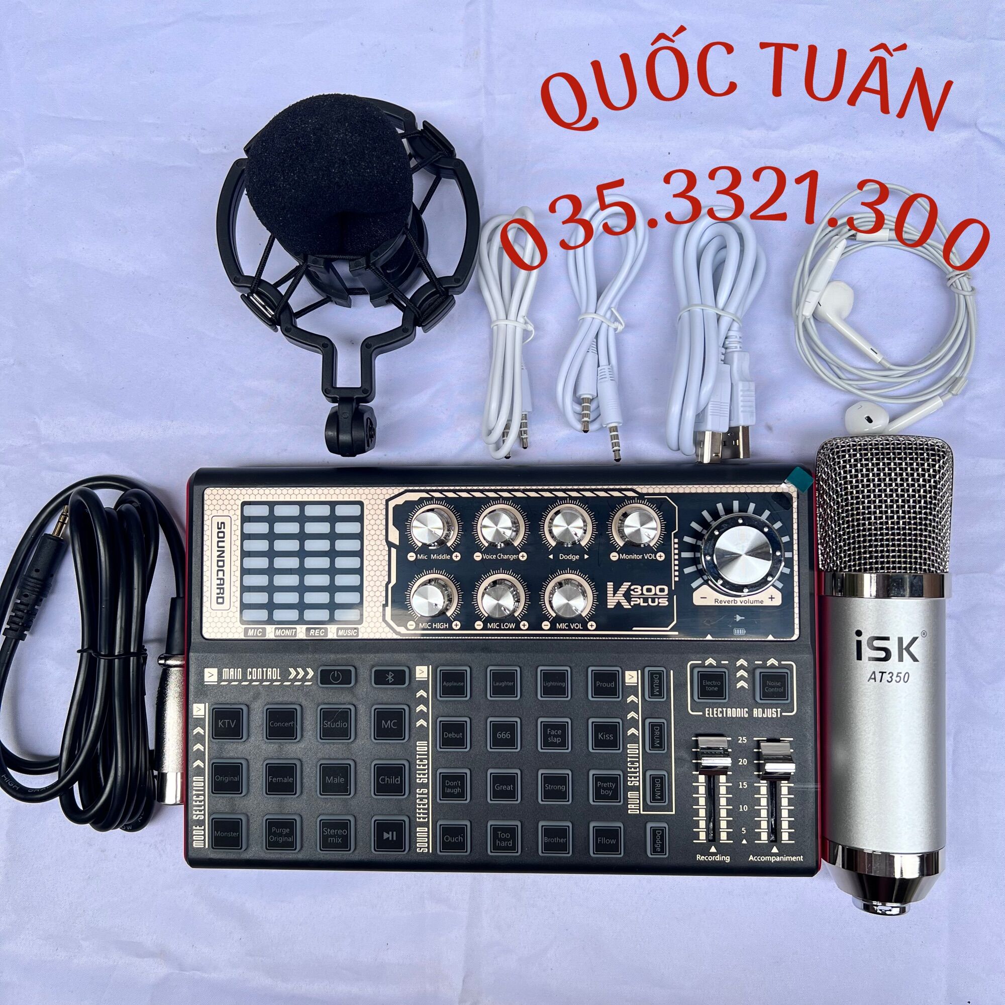 Combo thu âm livestream Card K300 PLUS 2022 Mới Nhất + Mic ISK A350 Bắt âm rất tốt Tặng kèm tai nghe,đầy đủ dây kết nối