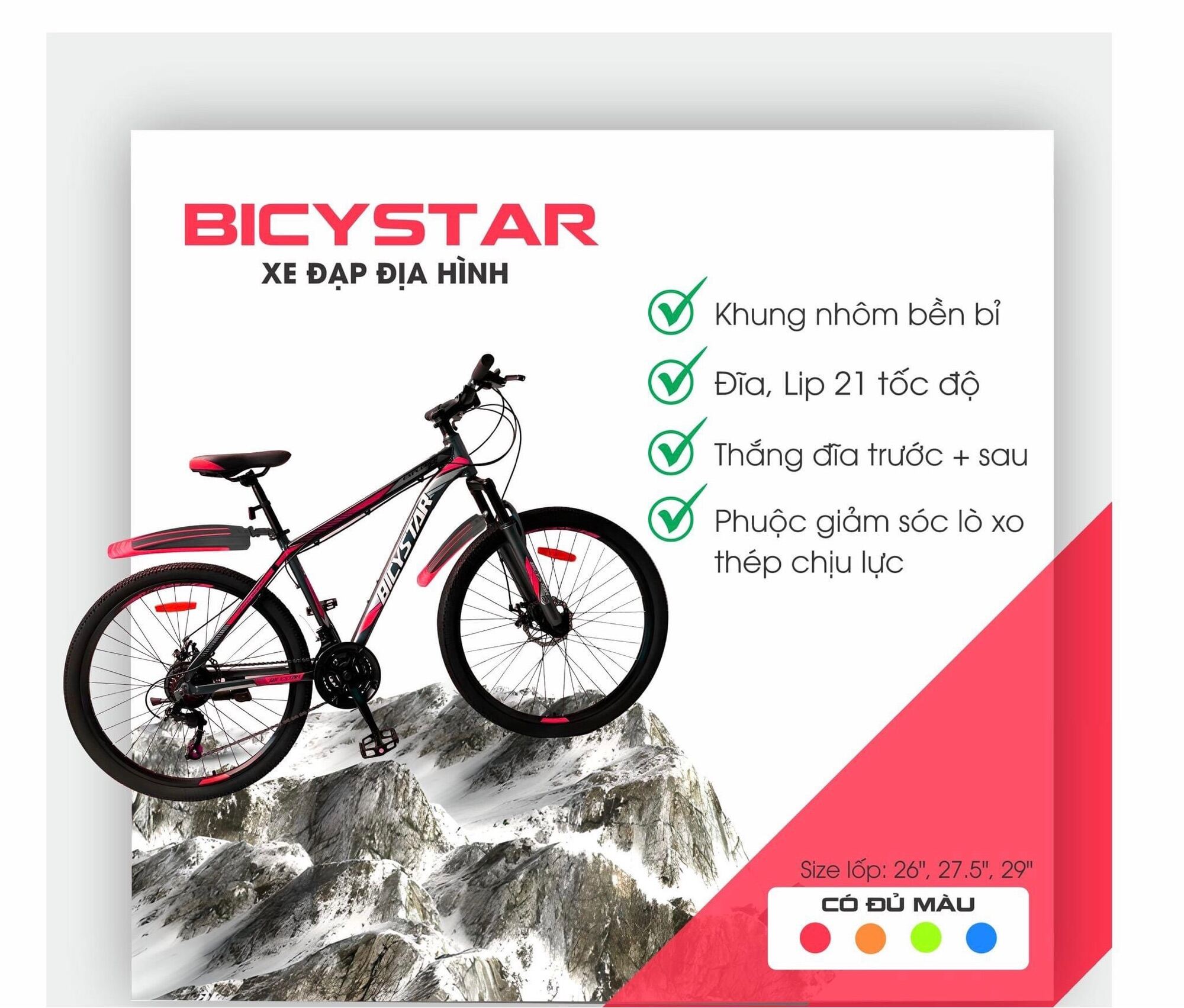 Xe đạp thể thao Bicystar Khung Nhôm size 27.5 - Cam Kết Chính Hãng - hình Thật của zshop
