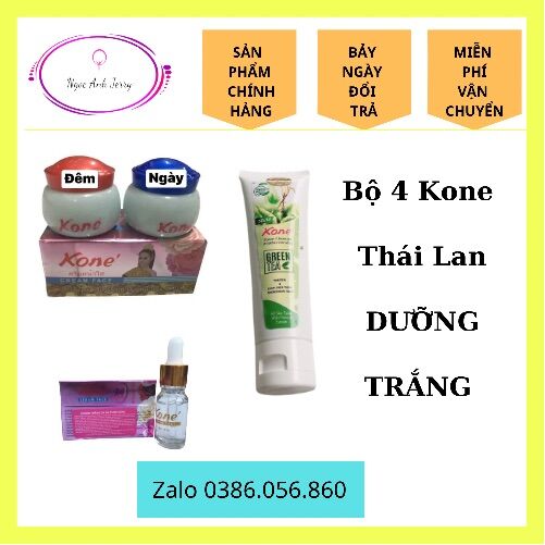 (Combo Kone chuẩn Thái lan) Bộ 3 sản phẩm Kone Thái Lan dưỡng da trắng hồng gồm Bộ Kem Kone ngày đêm, 1 lọ Serum dưỡng da, 1 Sửa rửa mặt Trà xanh vừa giúp lan da mịn màng vừa tiết kiệm chi phí (HÀNG THÁI LAN 100%)
