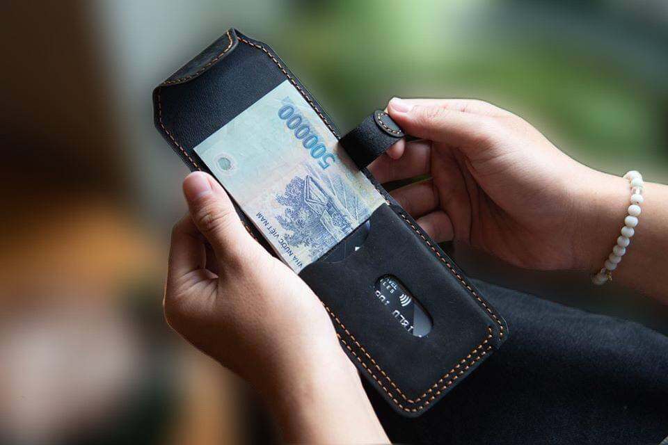 Ví sen 5, ví da, bóp nam mini nam nữ da bò thật cầm tay nhỏ gọn, đựng thẻ kẹp tiền tiện lợi