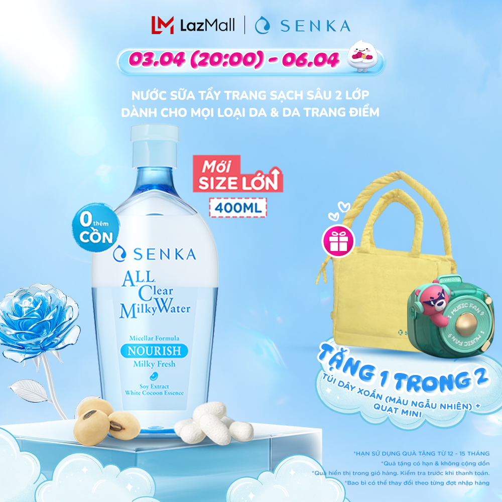 Nước tẩy trang micellar 2 lớp sạch sâu trang điểm đậm SENKA A.L.L. CLEAR MILKY WATER 400ML