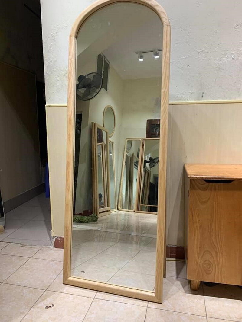 Gương Vòm viền gỗ, gương toàn thân viền gỗ 60x160cm