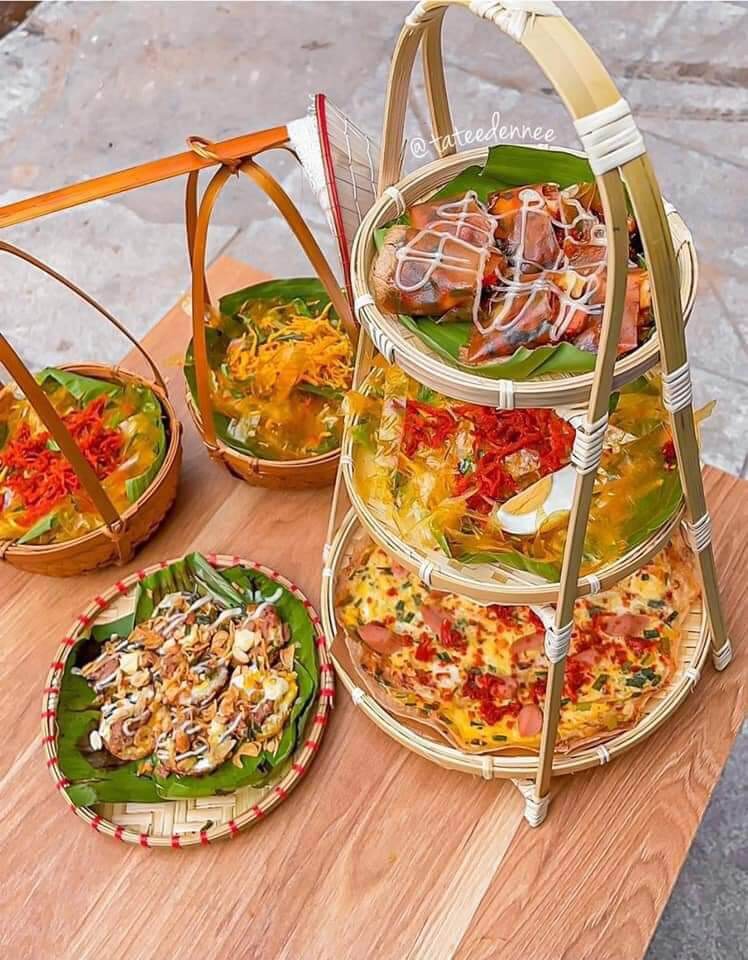 Combo 1 kệ mẹt tre 3t 1 đôi quang gánh mini 1 mẹt tre