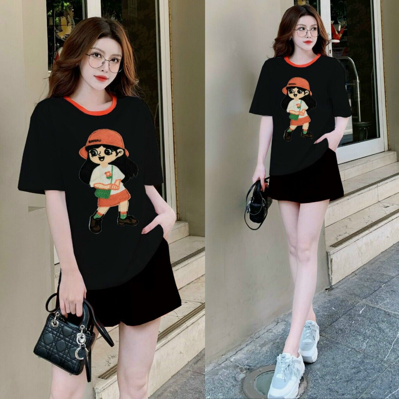 BỘ SHORT COTTON THÊU LOGO Q CHÂU CAO CẤP