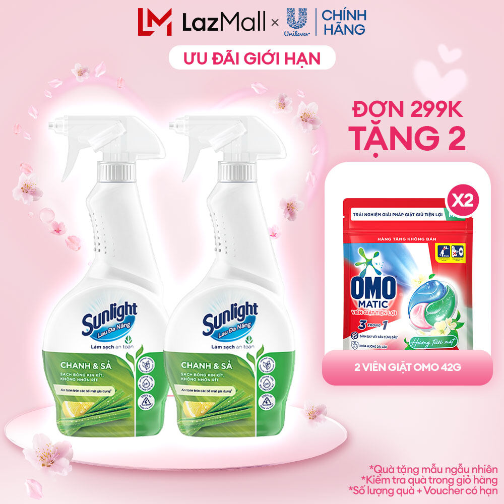 Combo 2 Nước lau đa năng Sunlight Chanh & Sả|Phiên bản nâng cấp từ Cif|Sạch bóng kin kít không nhờn 