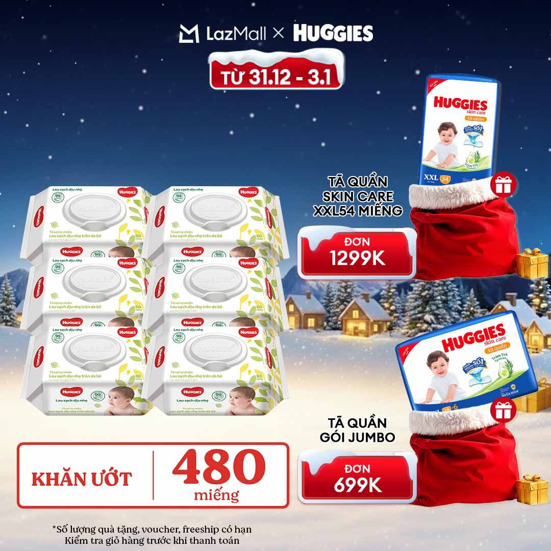   CHỈ 20h 31.12-03.01 GIẢM THÊM 90K    Combo 6 gói Khăn giấy ướt cho trẻ sơ sinh HUGGIES 80 miếng không mùi 
