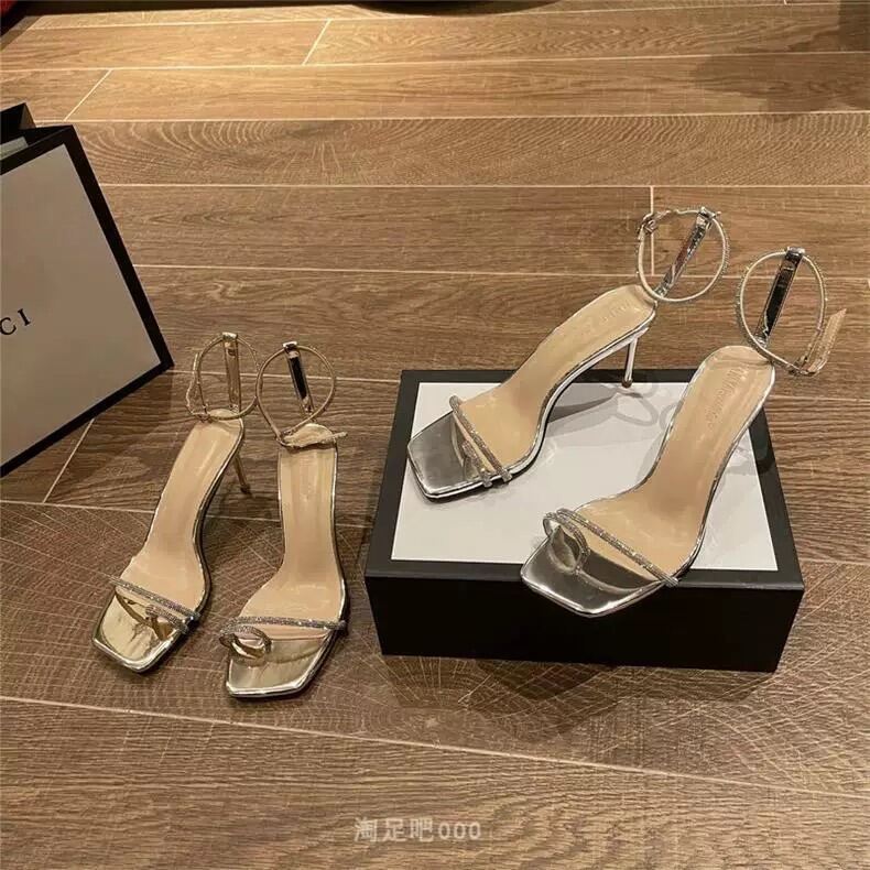 Giày sandal cao gót nữ xỏ ngón đính đá có quai hậu gót nhọn cao 7p, guốc dép gót nữ mũi vuông 2 dây đính đá sang chảnh đi học, đi tiệc mẫu mới 2022