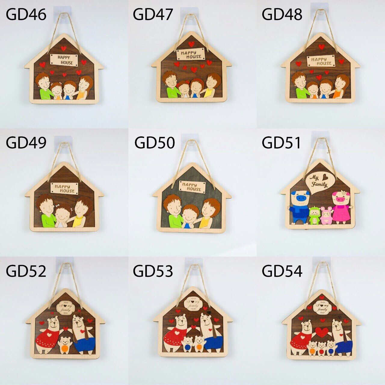 Bảng gỗ decor Gia đình 4 thành viên ba mẹ con trai con gái tặng móc dán trong suốt 2 con gái, 2 con trai, 1 trai 1 gái