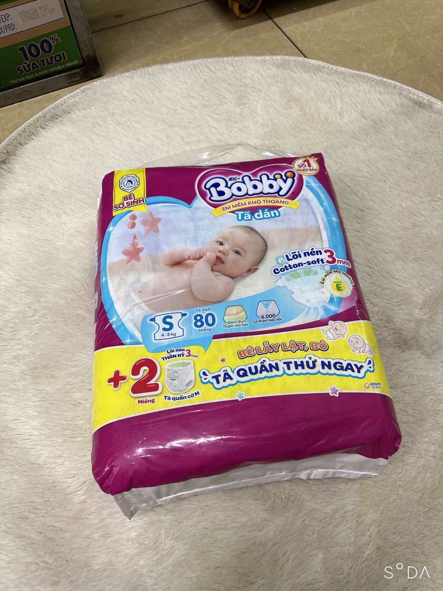 TÃ DÁN BOBBY SIÊU THOÁNG SIZE S 80 miếng (4-8kg)