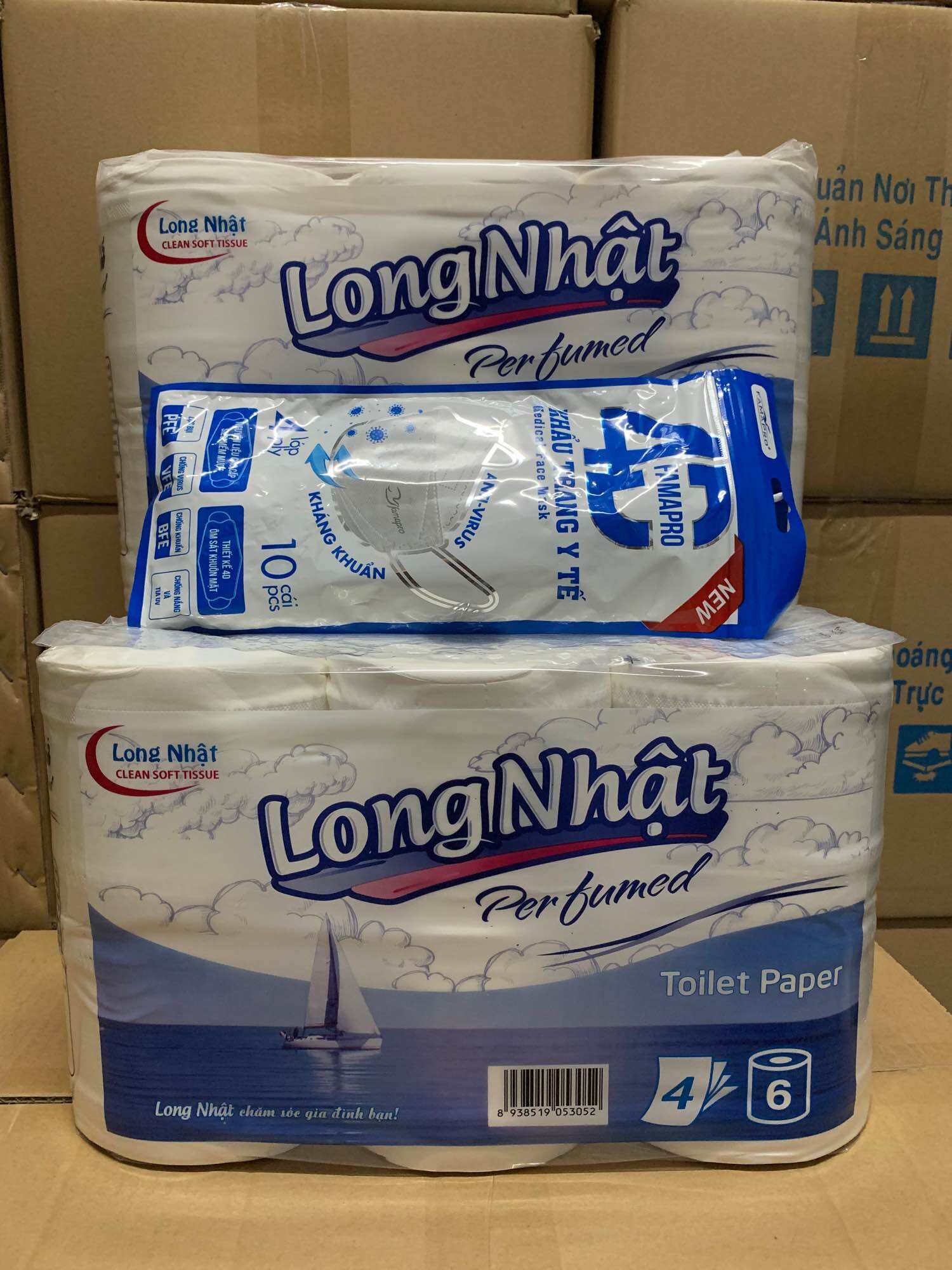 LỐC 6 CUỘN CÓ LÕI LONG NHẬT- GIẤY LỤA 4 LỚP- MUA 2 LỐC TẶNG 10 CÁI KHẨU TRANG 4D