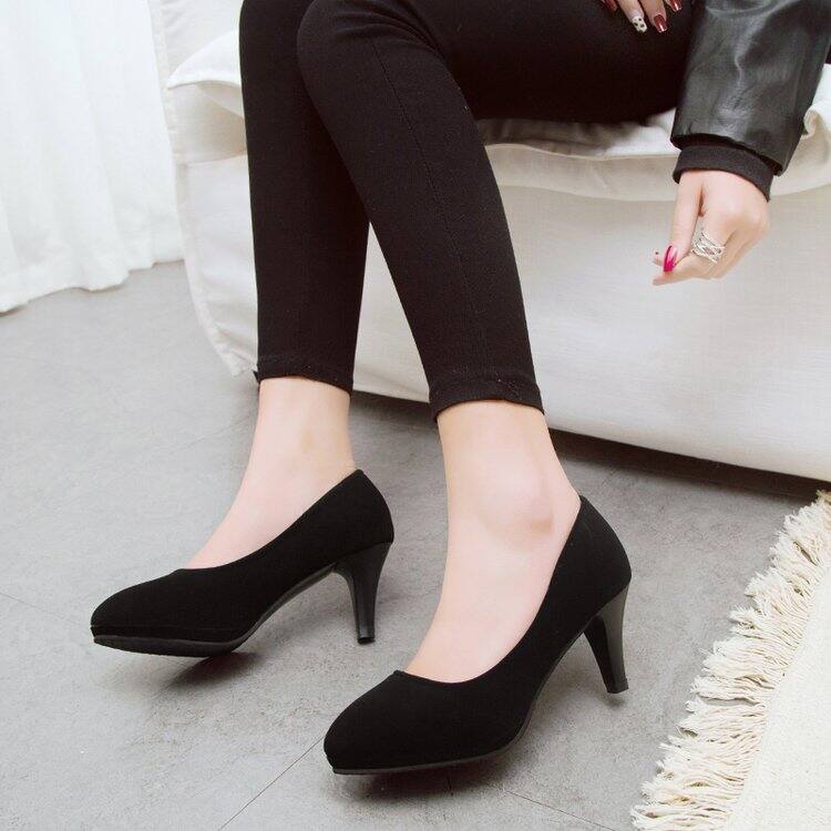 Giày Cao Gót Đi Làm Nữ Da Lộn Gót Vuông Gót Vừa 5Cm Miệng Nông Đầu Tròn Trang Phục Trang Trọng Nghi Lễ Học Sinh Công Việc Nơi Làm Việc Ol7