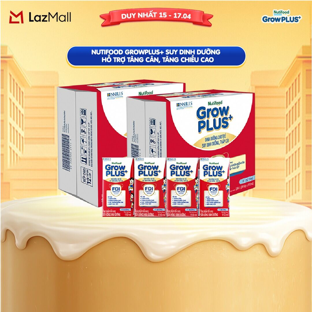 Combo 2 Thùng 24 hộp Sữa Nước Pha Sẵn Nutifood GrowPLUS+ Suy Dinh Dưỡng (Đỏ) - Hỗ Trợ Tăng Cân, Tăng Chiều Cao Ít đường 110ml - Trên 1 tuổi (Bao bì tùy đợt nhập hàng)