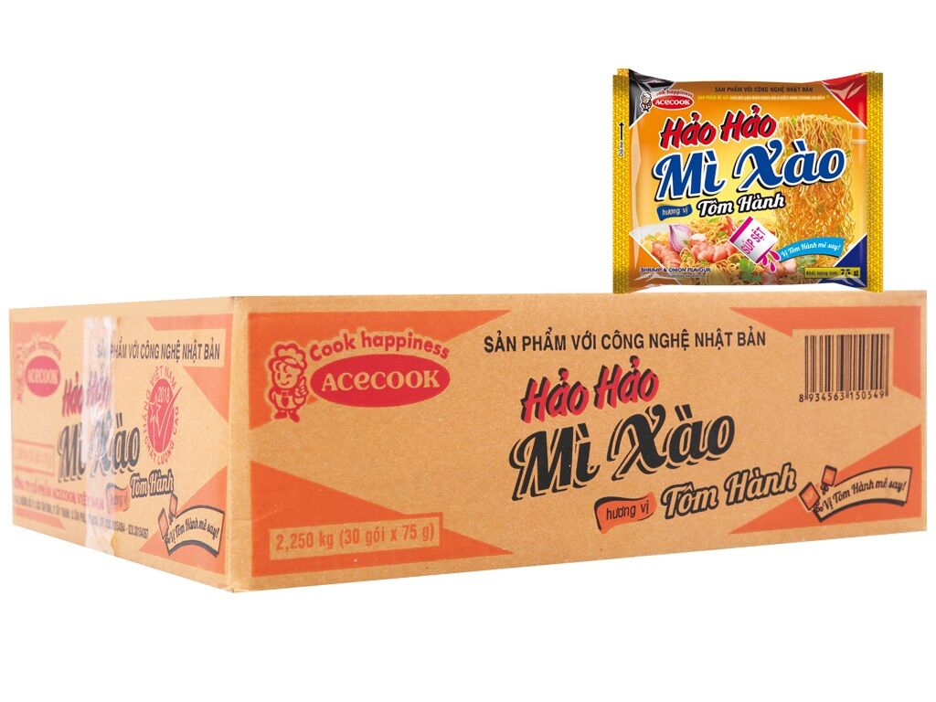 Thùng 30 gói mì xào hảo hảo tôm hành 75g
