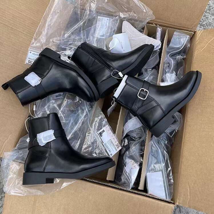 Giày Bốt nữ Z♤RA Leather Biker Boots