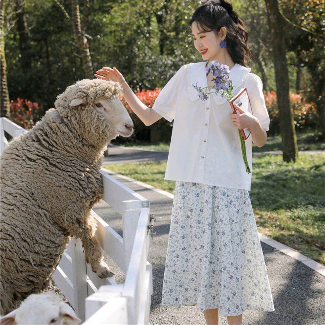 áo sơ mi cổ bèo cộc tay vintage ảnh thật