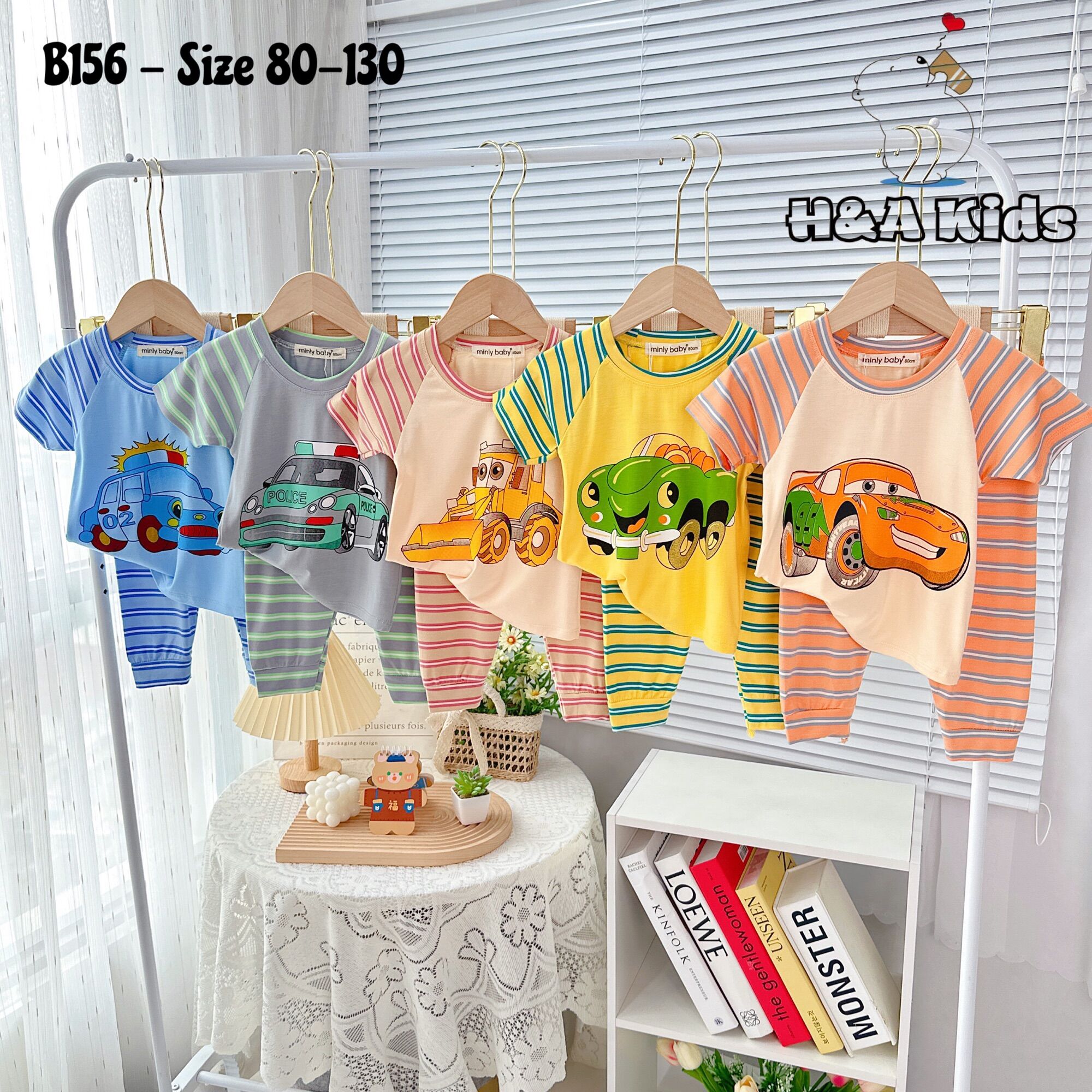 Bộ thun cộc tay phối quần sọc dài cho bé trai và gái