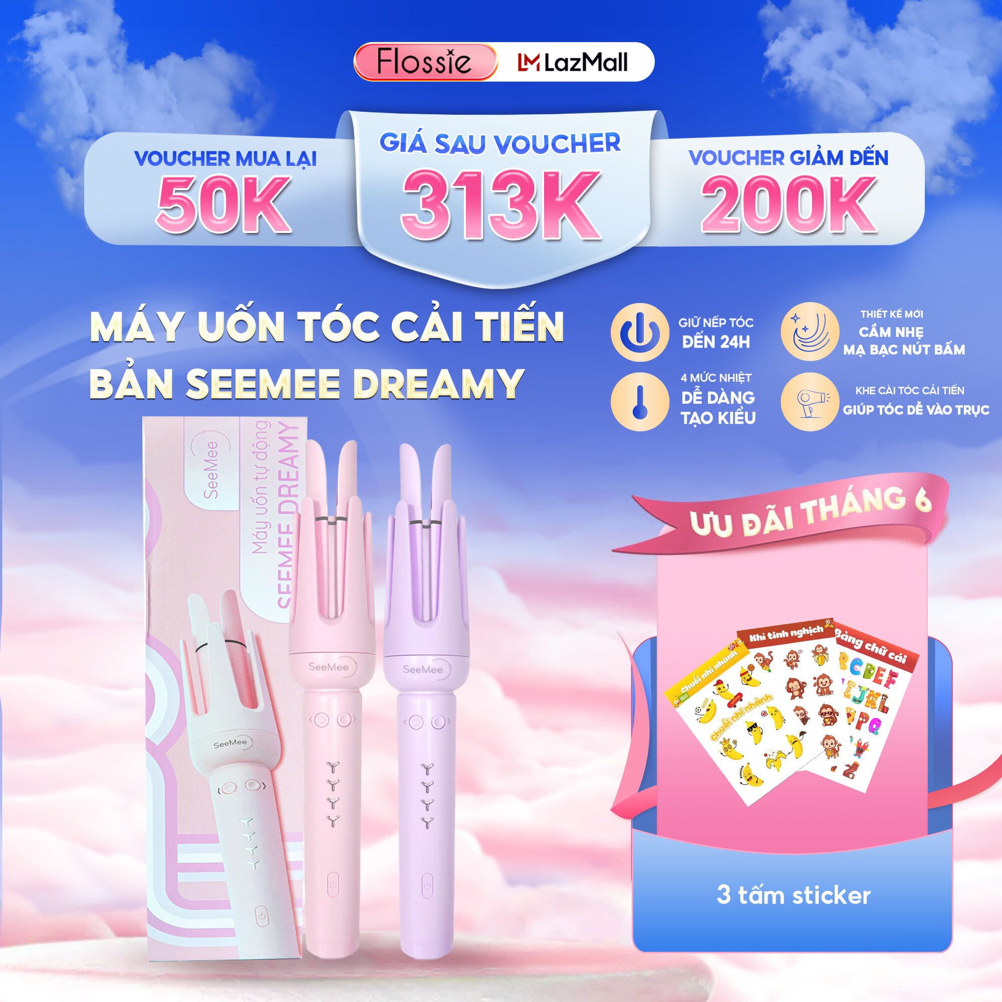 Máy uốn tóc làm xoăn tự động SeeMee lớp phủ gốm sứ bảo vệ tóc khi tạo kiểu đường kính uốn 32mm Bảo hành 365 ngày 1 đổi 1