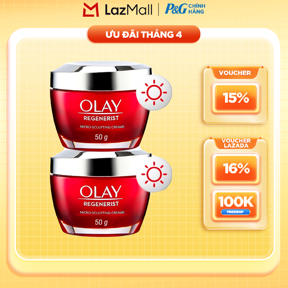 Combo 2 Kem Dưỡng Ban Ngày OLAY REGENERIST Căng Mướt, Sáng Khỏe  Phục Hồi Dấu Hiệu Lão Hóa Hũ 50G