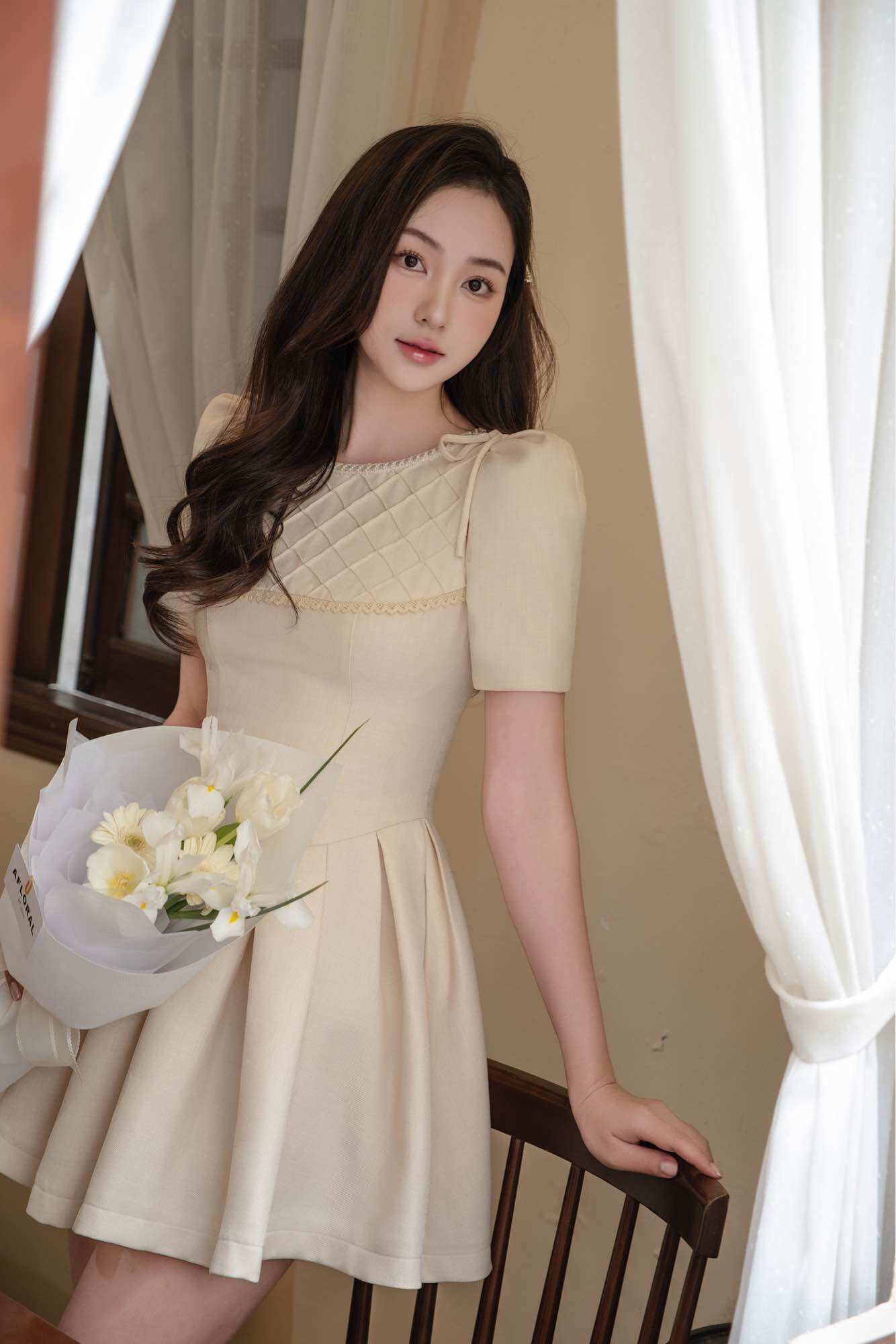 Céleste - váy linen pearl dress