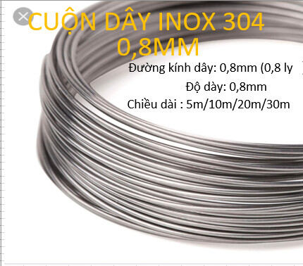 Cuộn dây inox 304 phi 0.8/0.8 ly , độ dày 0.8 ly, cuộn dài 5m/10m/20m/30m.