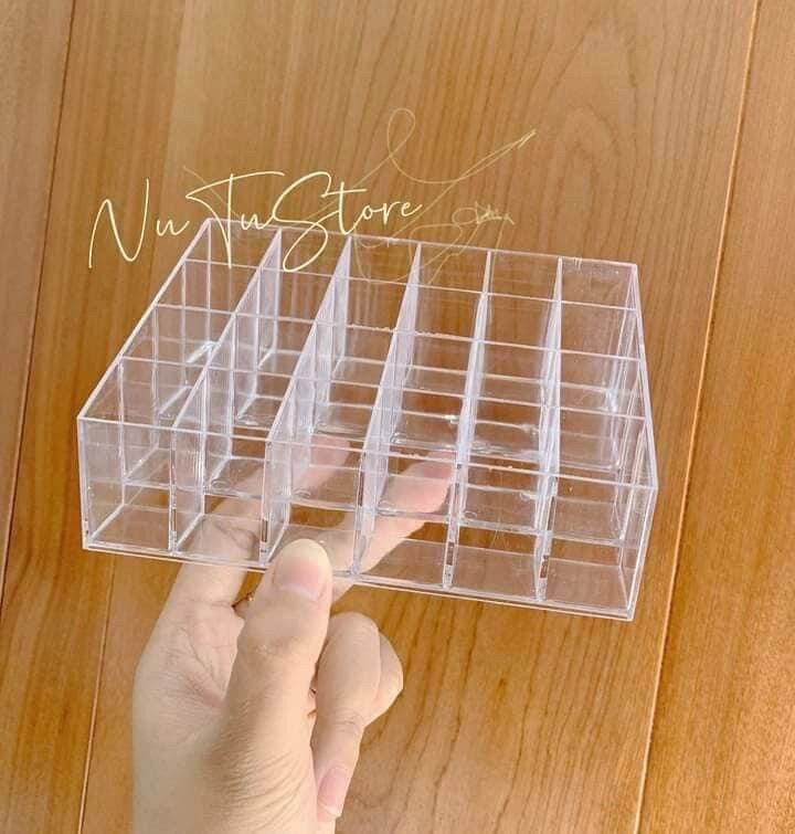 Khay đựng son, khay đựng mỹ phẩm 24 ô trong suốt, khay đựng son 24 ô