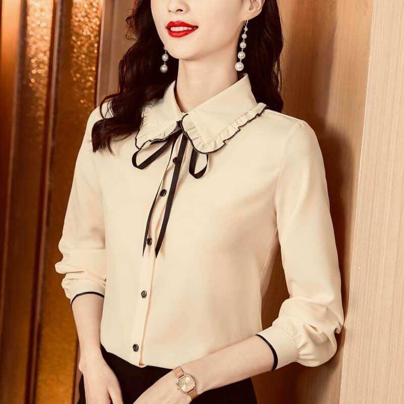 Áo sơ mi công sở tay dài chất vải lụa mango sang chảnh