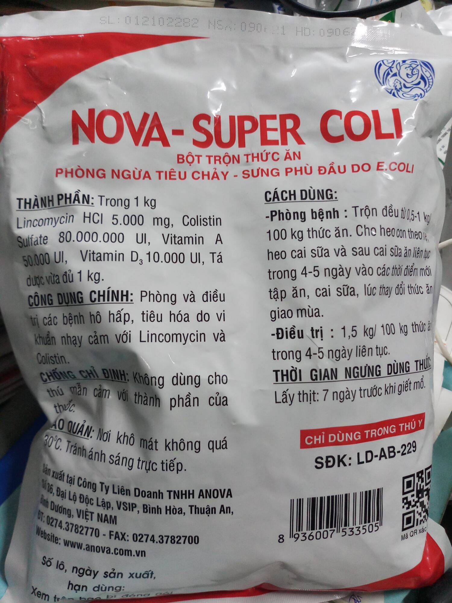 Nova Super Coli 1kg tiêu chảy, sưng phù đầu do E coli