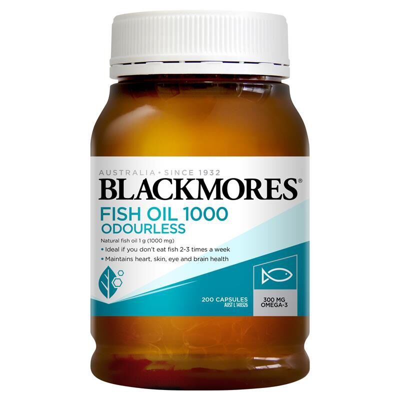 Blackmores Odourless Fish Oil 200 Capsules 1000mg- Dầu cá không mùi Blackmores Fish Oil Odourless ( Úc) 200 viên
