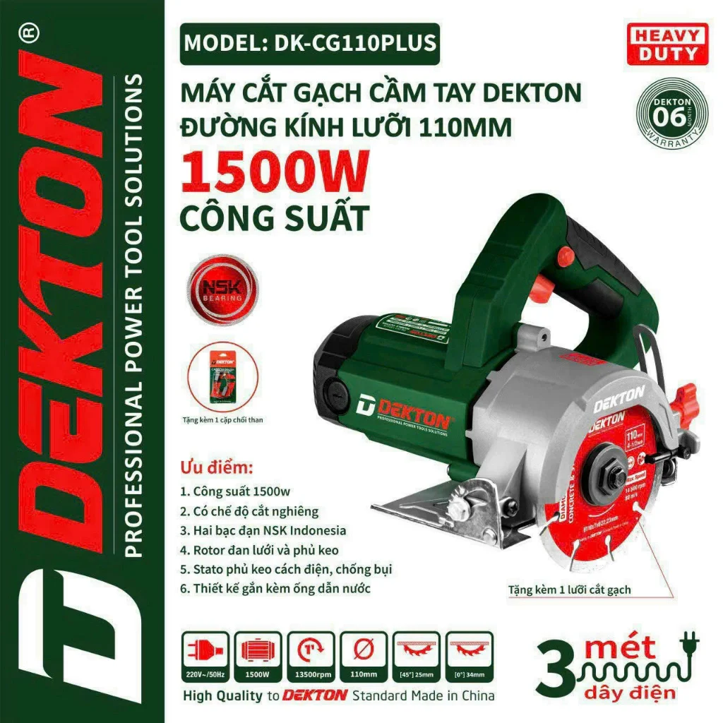 Máy cắt đa năng cắt gạch, gỗ , tường dekton dk-cg110plus lưỡi 110mm công suất 1500w tặng kèm 1 lưỡi