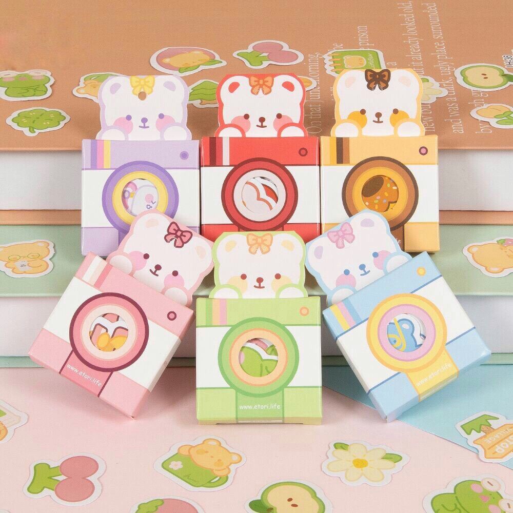 Hộp 40 miếng dán sticker trang trí hộp hình gấu dễ thương