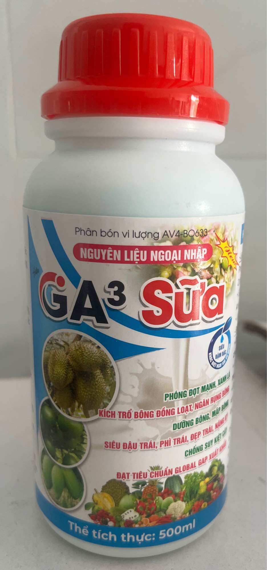 Kích thích sinh trưởng cây trồng GA3 sữa chai 500ml sử dụng cho 400 lít nước. phân bón vi lượng GA3 sữa kích phóng đọt mạnh, xanh lá, kích trổ bông đồng loạt .