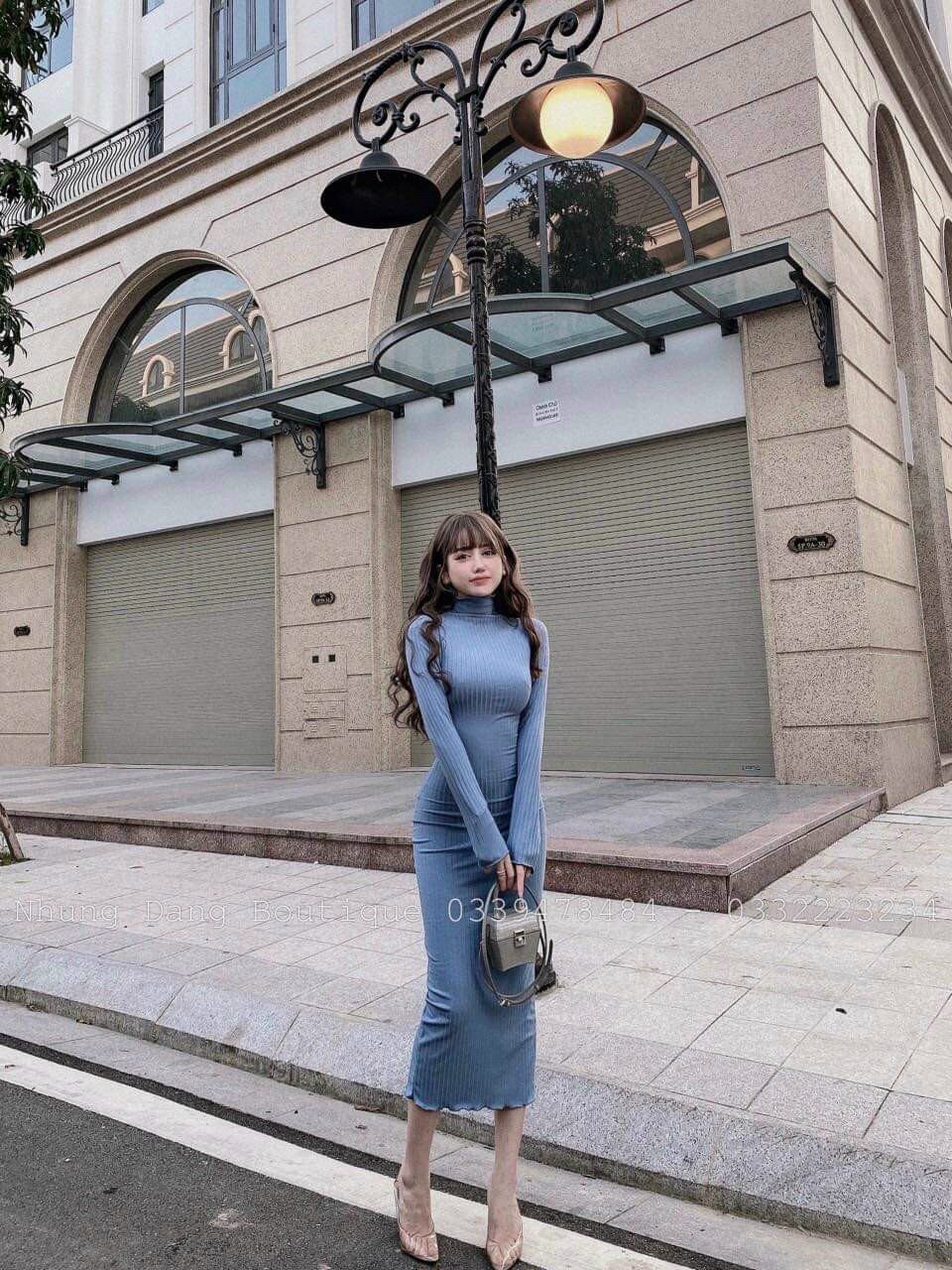 ĐẦM BODY TAY DÀI CỔ LỌ FORM 47KG