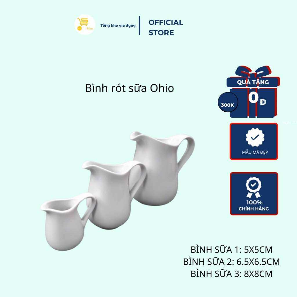 Bình rót sữa ohio size 1-2-3, bình sứ rót pha chế men sứ trắng, cao cấp mta-mart2