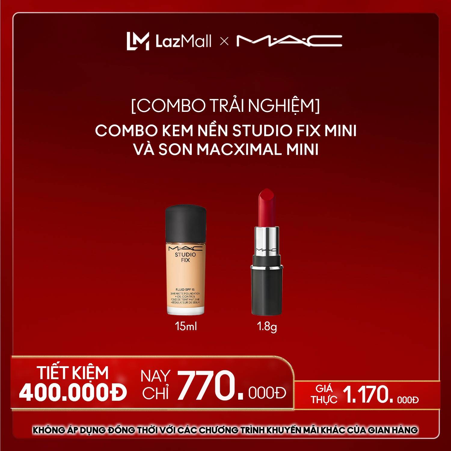 [COMBO TRẢI NGHIỆM] MAC - Bộ 2 món: Kem nền Studio Fix mini 15ml, Son mini Macximal 1.8g