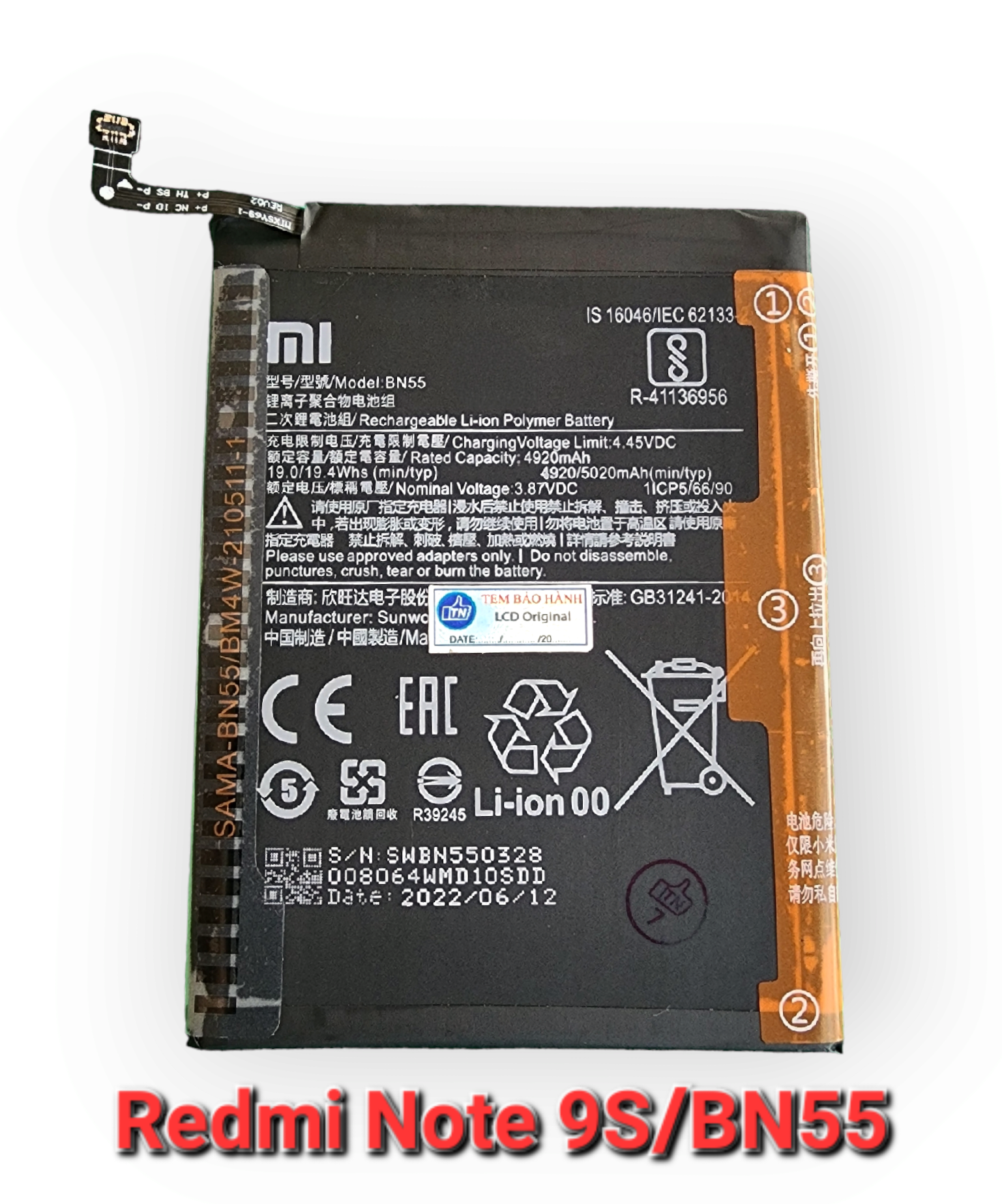Pin Xiaomi Redmi Note 9S/BN55 Zin Hãng
