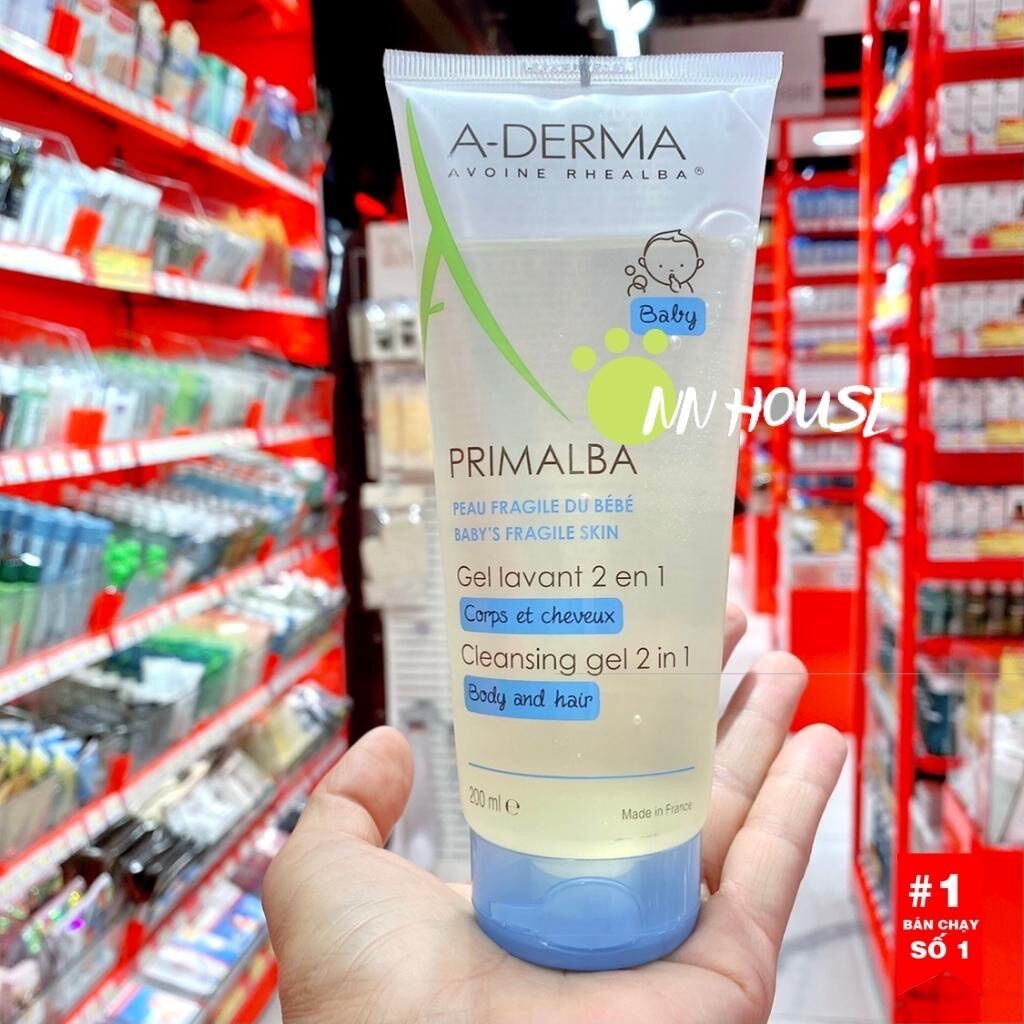 [Mẫu mới, nội địa Pháp] Sữa tắm gội cho bé Aderma Primalba baby 2in1, gel tắm A-derma cho trẻ sơ sinh da nhạy cảm, body wash dưỡng da, cấp ẩm, không sút, không xà phòng, cho da mẫn cảm, kích ứng, nhạy cảm - A-derma - Sữa tắm Aderma cho bé - NN House