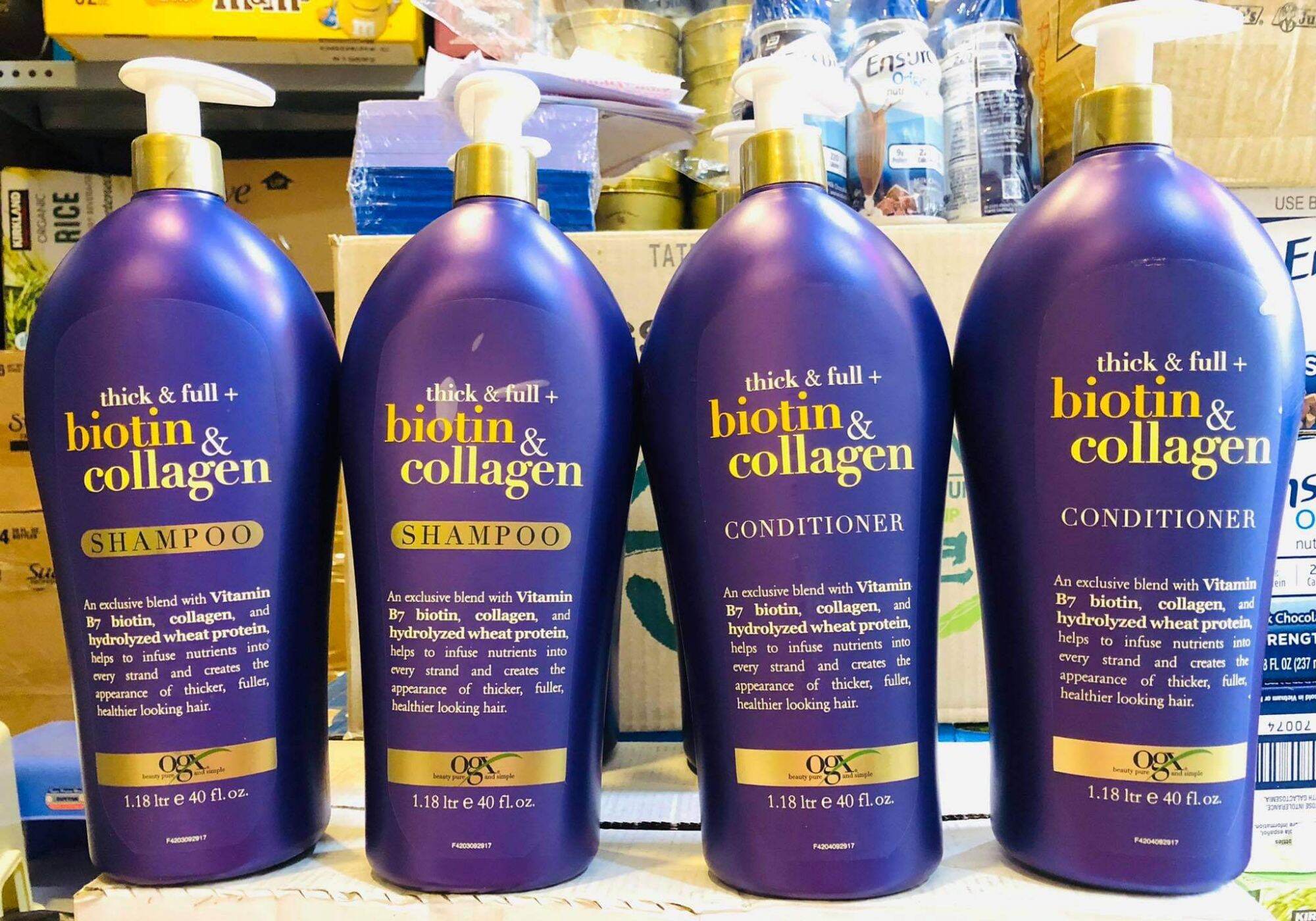 Bộ đôi dầu gội 750ml + dầu xả 750ml ogx thick & full biotin & collagen 750ml - usa