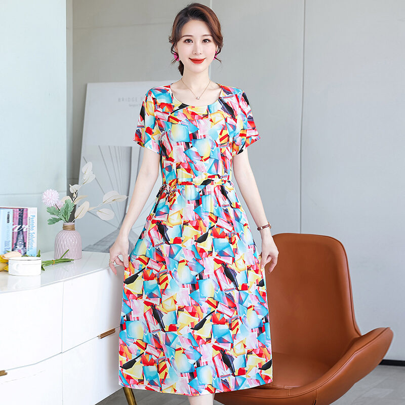 Trang Phục Mùa Hè Cho Mẹ TRUNG NIÊN Váy Liền Thân Lụa Cotton Váy Dài Tôn Dáng Gầy Khí Chất Cỡ Lớn Kiểu Tây Cao Cấp Mẫu Mới 2022 Cho Nữ