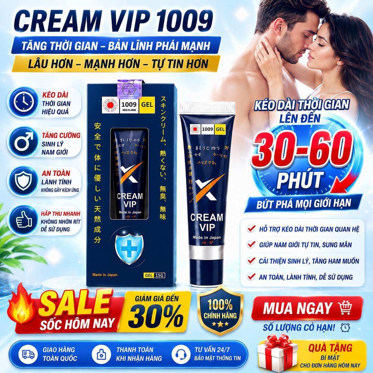 Kem vip Men Nhật Bản Cho nam cao cấp 20g an toàn dịu nhẹ