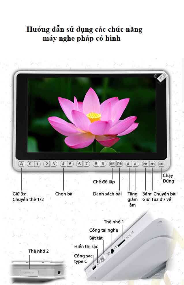 Máy nghe pháp MP4 màn hình ips 7 inch Full HD