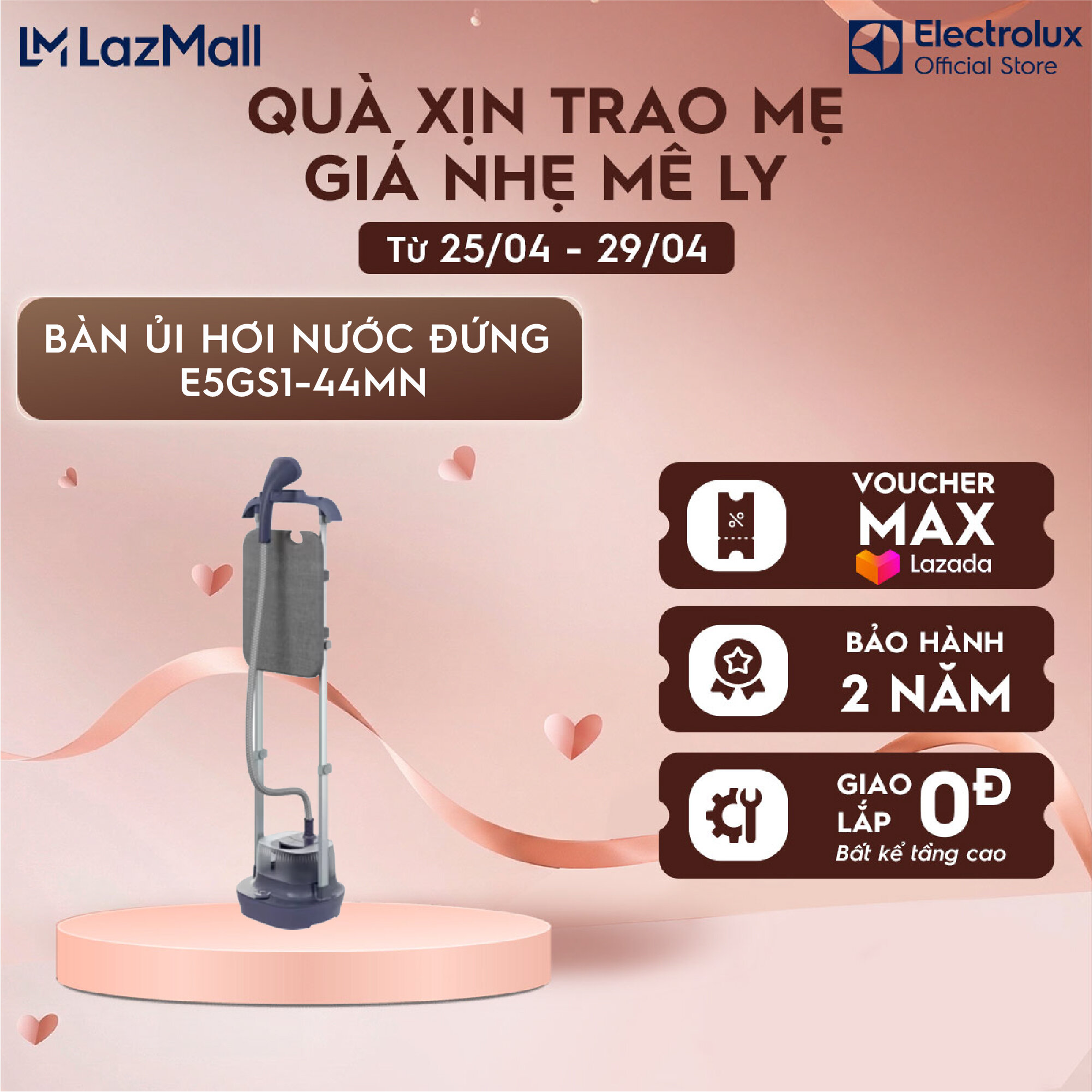 Bàn ủi hơi nước đứng Electrolux E5GS1-44MN 1800W - Tích hợp tấm ván ủi tiện lợi, loại bỏ vi khuẩn, chăm sóc mọi loại vải