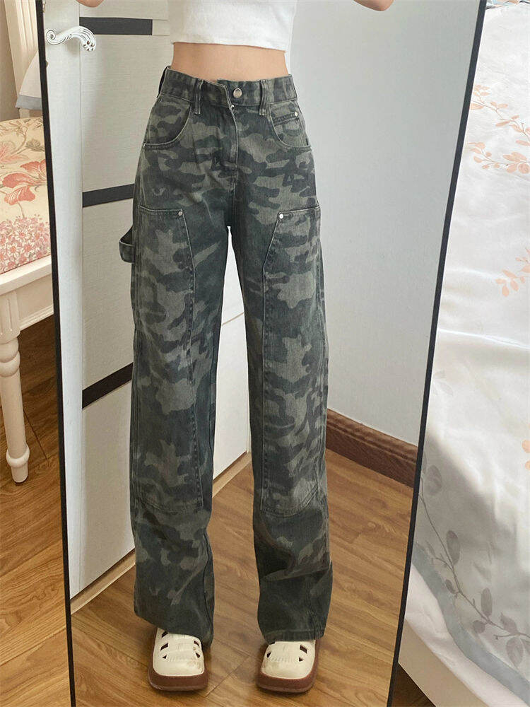 Quần Đi Làm Denim Rằn Ri Hiphop Cổ Điển Kiểu Mỹ Quần Ống Rộng Rộng Rãi Hiphop Đường Phố Mùa Hè Nam Nữ Quần Thường Ngày