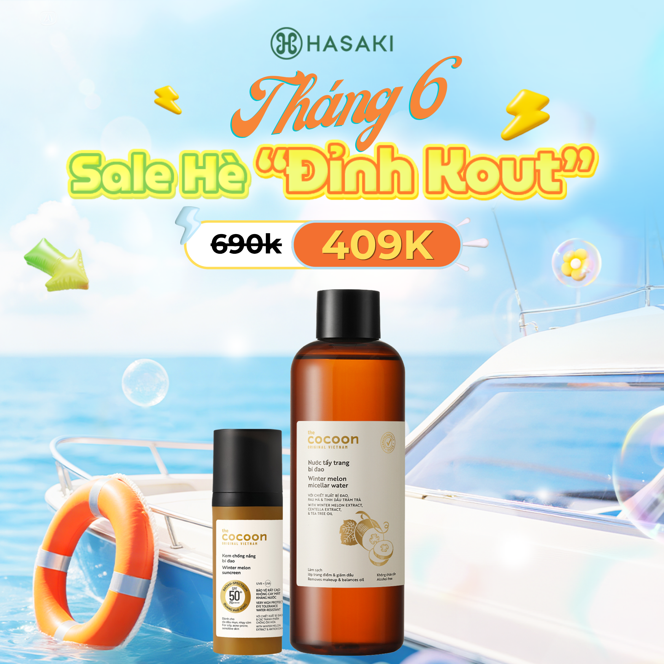 [SIÊU GIẢM GIÁ] Combo Cocoon Kem Chống Nắng 50ml + Nước Tẩy Trang Bí Đao 500ml Hasaki Sản Phẩm Chính Hãng