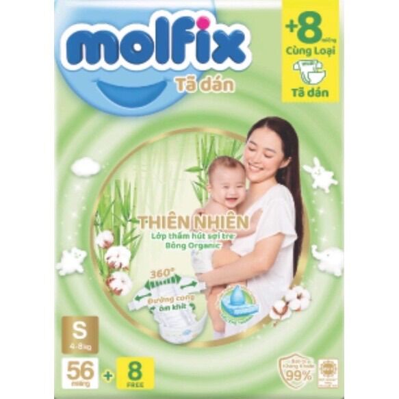 Tã dán Molfix gói TRUNG S56+8/M48+6/L42+6/XL38+6